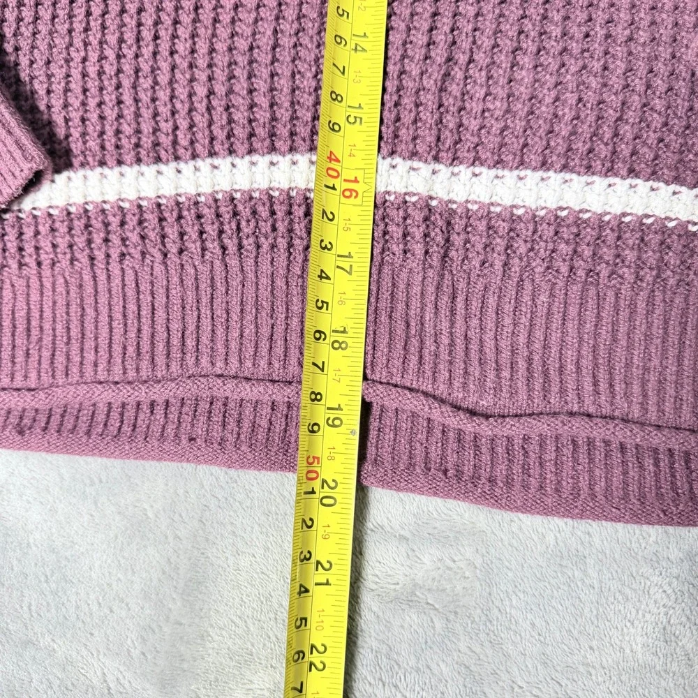 Hollister Womens Small Waffle Knit Striped Sweater Maroon White Pullover
